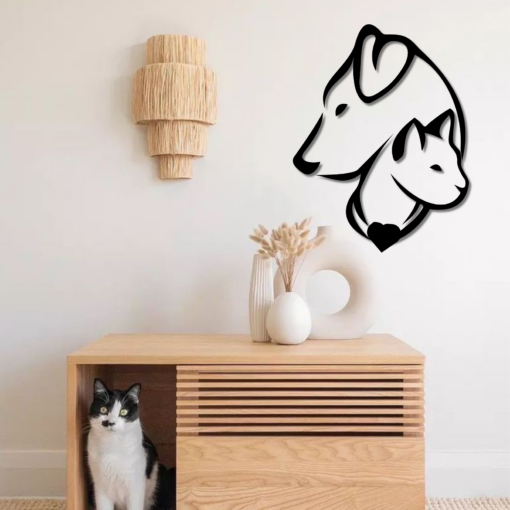 Metal Cat-Dog Decor, Minimalist Line Art, Home Wall Art Metal Animal Wall Decoration, Interior Cat-Dog Design Cat Dog Owner gift, Simple Style