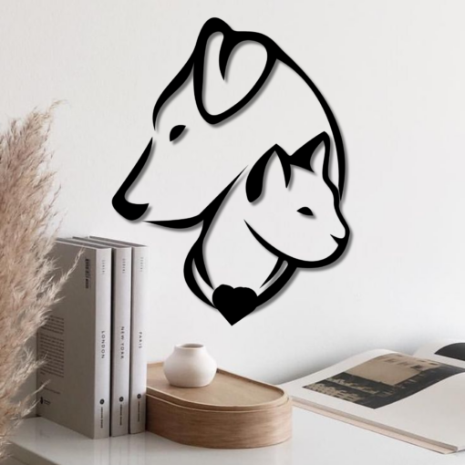Metal Cat-Dog Decor, Minimalist Line Art, Home Wall Art Metal Animal Wall Decoration, Interior Cat-Dog Design Cat Dog Owner gift, Simple Style