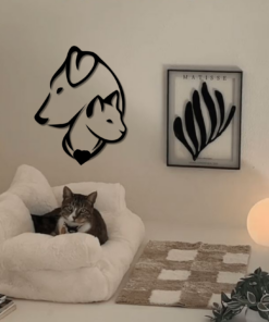 Metal Cat-Dog Decor, Minimalist Line Art, Home Wall Art Metal Animal Wall Decoration, Interior Cat-Dog Design Cat Dog Owner gift, Simple Style