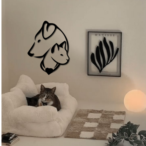 Metal Cat-Dog Decor, Minimalist Line Art, Home Wall Art Metal Animal Wall Decoration, Interior Cat-Dog Design Cat Dog Owner gift, Simple Style