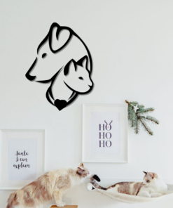 Metal Cat-Dog Decor, Minimalist Line Art, Home Wall Art Metal Animal Wall Decoration, Interior Cat-Dog Design Cat Dog Owner gift, Simple Style