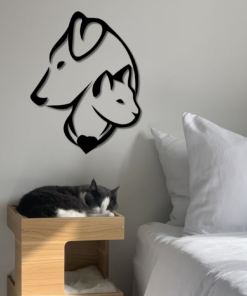 Metal Cat-Dog Decor, Minimalist Line Art, Home Wall Art Metal Animal Wall Decoration, Interior Cat-Dog Design Cat Dog Owner gift, Simple Style
